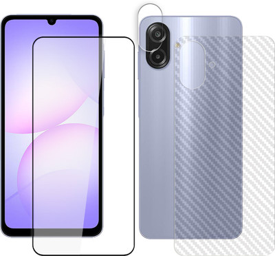 ARBAN Front and Back Tempered Glass for Samsung Galaxy A07 4G Tempered Glass Screen Protector | Anti-Scratch | Edge to Edge Full Coverage | 9H Hardness ( 1 FRONT SCREEN GUARD + 1 BACK CARBON FIBER SKIN + 1 CAMERA LENS PROTECTOR ) SX02(Pack of 1)
