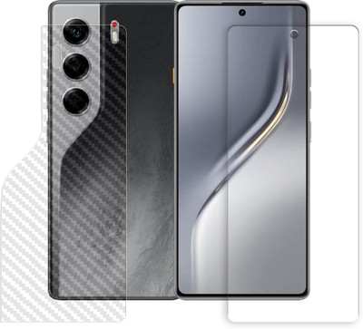 SOMTONE Front and Back Tempered Glass for Tecno Camon 40 4G Tempered Glass Screen Protector | Anti-Scratch | Edge to Edge Full Coverage | 9H Hardness (1 FRONT TEMPERED GLASS PROTECTOR + 1 BACK CARBON FIBER SKIN)(Pack of 1)