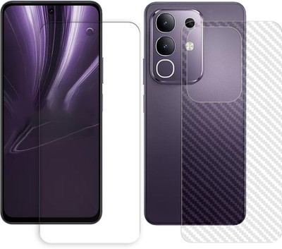 SOMTONE Front and Back Tempered Glass for vivo T4x 5G Tempered Glass Screen Protector | Anti-Scratch | Edge to Edge Full Coverage | 9H Hardness (1 FRONT TEMPERED GLASS PROTECTOR + 1 BACK CARBON FIBER SKIN)(Pack of 1)