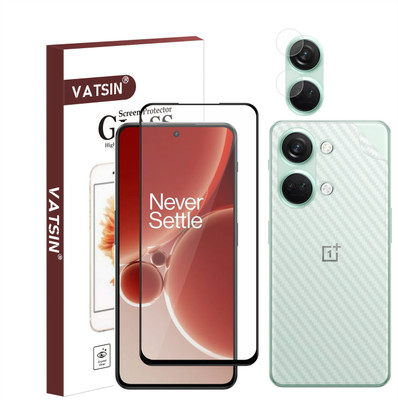 Vatsin Front and Back Tempered Glass for OnePlus Nord 3, OnePlus Nord 3 [Back Carbon Fiber] [Rear Camera Lens Guard](Pack of 3)