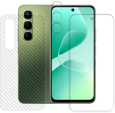 KOISTON Front and Back Tempered Glass for Infinix Hot 60 5G Tempered Glass Screen Protector | Anti-Scratch | Edge to Edge Full Coverage | 9H Hardness ( 1 FRONT SCREEN GUARD + 1 BACK CARBON FIBER SKIN + 1 CAMERA LENS PROTECTOR )(Pack of 1)