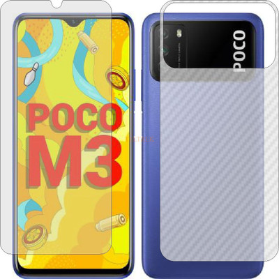 TELTREK Front and Back Tempered Glass for XIAOMI MI POCO M3 (Front Matte Finish & Back 3d Carbon Fiber)(Pack of 2)