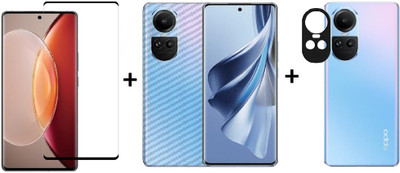 INCLU Front and Back Tempered Glass for Curved Edge To Edge Tempered Glass And Back Carbon Fiber Skin And Camera Tempered Glass (3 in 1) Combo For Oppo Reno 10 Pro(Pack of 1)