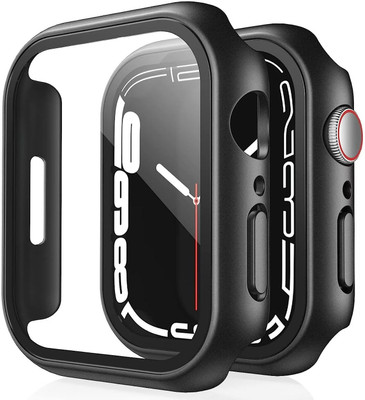 Aenoko Front and Back Tempered Glass for Hard PC Case Compatible with Apple Watch Series 9, 8 and 7 41mm with Tempered Glass Screen Protector, Full Coverage, Touch Sensitive, Ultra-Thin HD Bumper Protective Cover - (41mm Black)(Pack of 1)