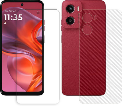 SOMTONE Front and Back Tempered Glass for Motorola Moto G05 4G Tempered Glass Screen Protector | Anti-Scratch | Edge to Edge Full Coverage | 9H Hardness (1 FRONT TEMPERED GLASS PROTECTOR + 1 BACK CARBON FIBER SKIN)(Pack of 1)