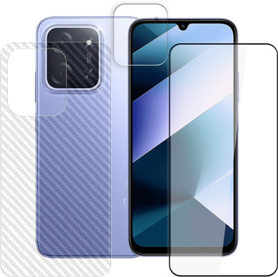 ARBAN Front and Back Tempered Glass for Poco C85 4G Tempered Glass Screen Protector | Edge to Edge Full Coverage | 9H Hardness ( 1 FRONT SCREEN GUARD + 1 BACK CARBON FIBER SKIN + 1 CAMERA LENS PROTECTOR ) FX04(Pack of 1)