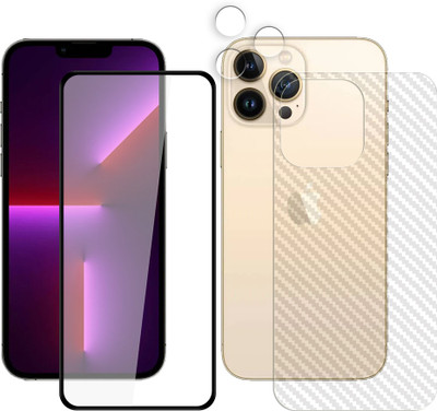 ARBAN Front and Back Tempered Glass for Apple iPhone 13 Pro Max 5G Tempered Glass Screen Protector | Anti-Scratch | Edge to Edge Full Coverage | 9H Hardness (1 FRONT PURE TEMPERED GLASS + 1 BACK CARBON FIBER SKIN + 1 CAMERA LENS PROTECTOR)(Pack of 1)