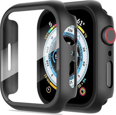 Aenoko Front and Back Tempered Glass for Screen Protector Compatible with Apple Watch SE 2nd gen 2022 / Series 6/5/4 SE, 40mm Hard PC Cover with Built-in 9H Tempered Glass (40mm, Black)(Pack of 1)