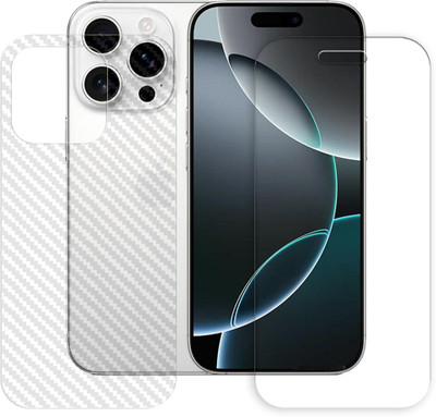 SOMTONE Front and Back Tempered Glass for Apple iPhone 16 Pro 5G Tempered Glass Screen Protector | Anti-Scratch | Edge to Edge Full Coverage | 9H Hardness (1 FRONT TEMPERED GLASS AND 1 BACK CARBON FIBER SKIN)(Pack of 1)
