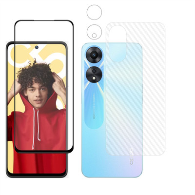 Ten To 11 Front and Back Tempered Glass for Oppo A58, Oppo A58 [Back Carbon Fiber] [Rear Camera Lens Guard](Pack of 3)
