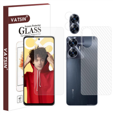 Vatsin Front and Back Tempered Glass for Realme C55, Realme C55 [Back Carbon Fiber] [Rear Camera Lens Guard](Pack of 3)