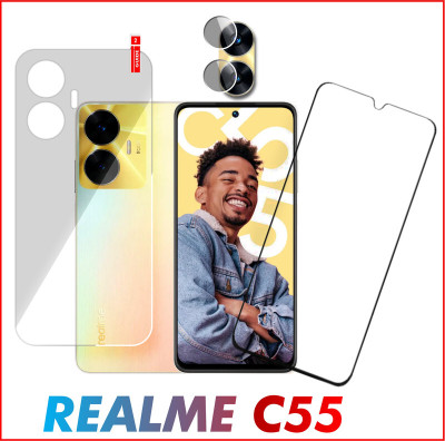 Olonga Front and Back Tempered Glass for REALME C55(Pack of 3)