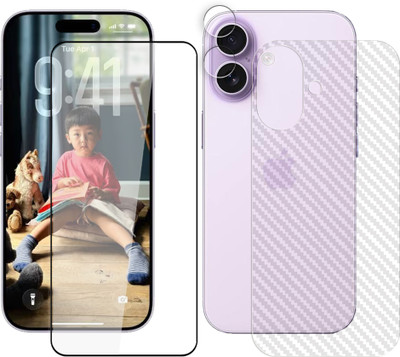 SOMTONE Front and Back Tempered Glass for Apple iPhone 17 5G Tempered Glass Screen Protector | Edge to Edge Full Coverage | 9H Hardness ( 1 FRONT SCREEN GUARD + 1 CARBON FIBER BACK + 1 CAMERA LENS PROTECTOR ) FX02(Pack of 1)