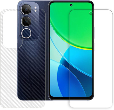 SOMTONE Front and Back Tempered Glass for vivo Y19s Pro 4G Front Back Tempered Glass Screen Protector | Anti-Scratch | Edge to Edge Full Coverage | 9H Hardness ( 1 FRONT TEMPERED GLASS PROTECTOR + 1 BACK CARBON FIBER SKIN )(Pack of 1)