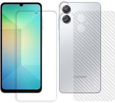 SOMTONE Front and Back Tempered Glass for Samsung Galaxy A06 5G Tempered Glass Screen Protector | Anti-Scratch | Edge to Edge Full Coverage | 9H Hardness (1 FRONT SCREEN GUARD + 1 BACK CARBON FIBER SKIN + 1 CAMERA LENS PROTECTOR)(Pack of 1)