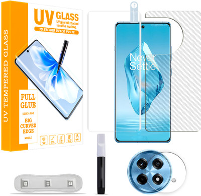 SOMTONE Front and Back Tempered Glass for OnePlus 12R 5G Tempered Glass Screen Protector ( 1 UV TEMPERED GLASS SCREEN PROTECTOR + 1 BACK CARBON FIBER SKIN + CAMERA LENS PROTECTOR ) UV01(Pack of 1)