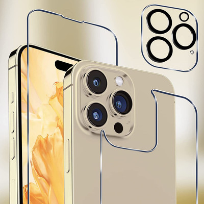 VOLMERE Front and Back Tempered Glass for Apple iPhone 14 Pro Full Body Protection ( 3 in 1 ) Screen Protector)(Pack of 3)