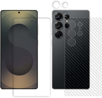 ARBAN Front and Back Tempered Glass for Samsung Galaxy S25 Ultra 5G Tempered Glass Screen Protector | Anti-Scratch | Edge to Edge Full Coverage | 9H Hardness (1 FRONT SCREEN GUARD + 1 BACK CARBON FIBER SKIN + 1 CAMERA LENS PROTECTOR)(Pack of 1)
