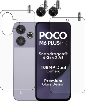 GARUDA GLASS Front and Back Tempered Glass for POCO M6 Plus 5G with camera lens protector(Pack of 3)