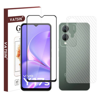 Vatsin Front and Back Tempered Glass for ViVO Y17s, ViVO Y17s [Back Carbon Fiber](Pack of 2)