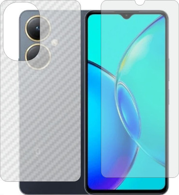 MOBART Front and Back Tempered Glass for Vivo Y35 Plus (Matte Front & Carbon Fiber Skin for Back)(Pack of 2)