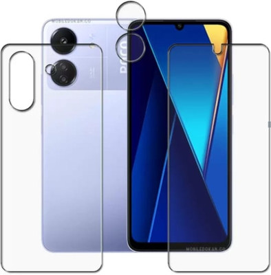 DOWRVIN Front and Back Tempered Glass for POCO C65 FRONT AND BACK , CAMERA LENS(Pack of 3)
