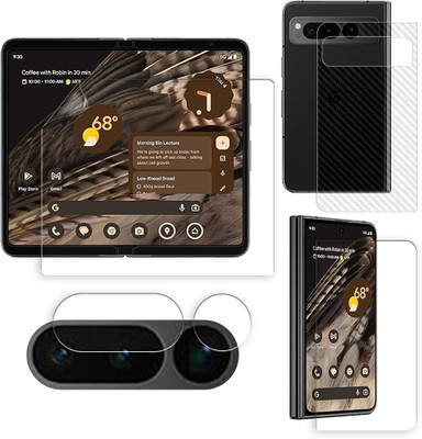 SOMTONE Front and Back Tempered Glass for Google Pixel Fold 5G Tempered Glass Screen Protector | Anti-Scratch | Edge to Edge Full Coverage | 9H Hardness (1 FRONT SCREEN GUARD + 1 BACK CARBON FIBER SKIN + 1 CAMERA LENS PROTECTOR)(Pack of 1)