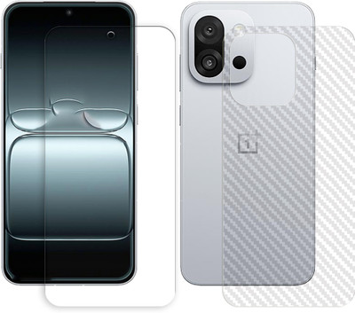 SOMTONE Front and Back Tempered Glass for OnePlus 13T 5G Tempered Glass Screen Protector | Anti-Scratch | Edge to Edge Full Coverage | 9H Hardness (1 FRONT TEMPERED GLASS PROTECTOR + 1 BACK CARBON FIBER SKIN)(Pack of 1)