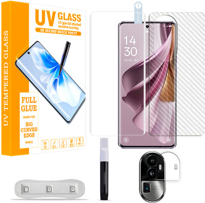 ARBAN Front and Back Tempered Glass for Oppo Reno10 Pro Plus 5G Tempered Glass Screen Protector ( 1 UV TEMPERED GLASS SCREEN PROTECTOR + 1 BACK CARBON FIBER SKIN + 1 CAMERA LENS PROTECTOR ) UV01(Pack of 1)