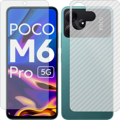 MOBART Front and Back Tempered Glass for Redmi Poco M6 Pro (Matte Front & Carbon Fiber Skin for Back)(Pack of 2)