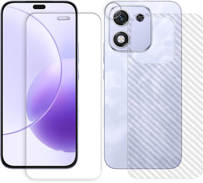SOMTONE Front and Back Tempered Glass for Honor X70i 5G Tempered Glass Screen Protector | Anti-Scratch | Edge to Edge Full Coverage | 9H Hardness (1 FRONT SCREEN GUARD + 1 BACK CARBON FIBER SKIN + 1 CAMERA LENS PROTECTOR)(Pack of 1)