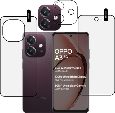 MOBKAVACH Front and Back Tempered Glass for OPPO A3 5G WITH CAMERA LENS PROTECTOR(Pack of 3)