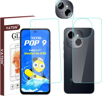 Vatsin Front and Back Tempered Glass for Tecno Pop 9 4G, Tecno Pop 9 4G [With Rear Camera Lens Guard](Pack of 3)