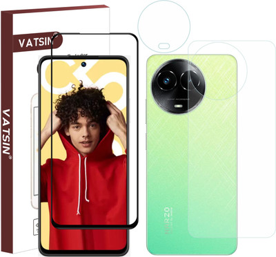 Vatsin Front and Back Tempered Glass for Realme 11X 5G, Realme 11X 5G [With Rear Camera Lens Guard](Pack of 3)
