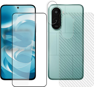 SOMTONE Front and Back Tempered Glass for Poco M7 Plus 5G Tempered Glass Screen Protector | Edge to Edge Full Coverage | 9H Hardness ( 1 FRONT TEMPERED GLASS + 1 CARBON FIBER BACK + 1 CAMERA LENS PROTECTOR ) SX02(Pack of 1)