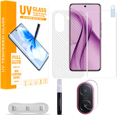 SOMTONE Front and Back Tempered Glass for vivo V60e 5G Tempered Glass Screen Protector ( 1 UV TEMPERED GLASS SCREEN PROTECTOR + 1 BACK CARBON FIBER SKIN + CAMERA LENS PROTECTOR ) UV01(Pack of 1)