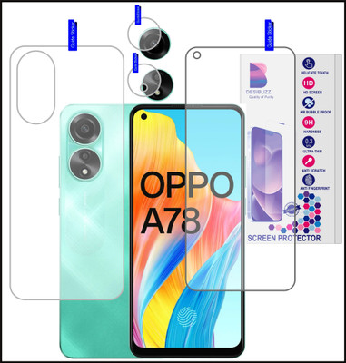 DESIBUZZ Front and Back Tempered Glass for OPPO A78, {Flexible}, Camera Lens(Pack of 3)