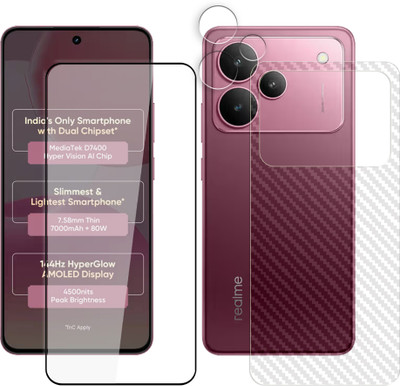SOMTONE Front and Back Tempered Glass for Realme P4 Pro 5G Tempered Glass Screen Protector | Edge to Edge Full Coverage | 9H Hardness ( 1 FRONT TEMPERED GLASS + 1 CARBON FIBER BACK + 1 CAMERA LENS PROTECTOR ) SX02(Pack of 1)