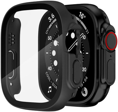 Aenoko Edge To Edge Tempered Glass for Hard PC Case Compatible with Apple Watch Ultra 2 / Ultra 49mm with 9H Tempered Glass Screen Protector, Full Coverage, Touch Sensitive, Ultra-Thin HD Bumper Protective Cover - (49mm Black)(Pack of 1)