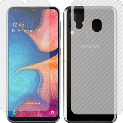 TELTREK Front and Back Tempered Glass for SAMSUNG GALAXY A20E (Front Matte Finish & Back 3d Carbon Fiber)(Pack of 2)