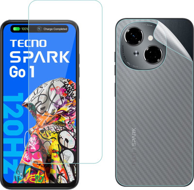 Vatsin Front and Back Tempered Glass for Tecno Spark Go 1, Tecno Spark Go 1 [Back Carbon Fiber](Pack of 2)