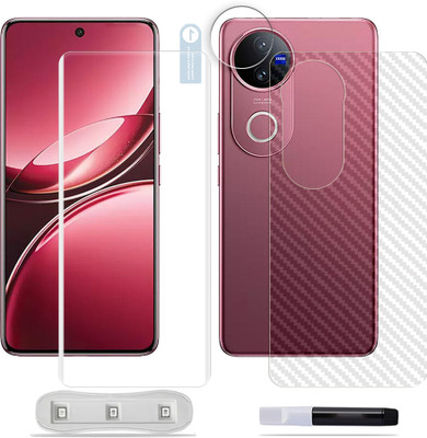 SOMTONE Front and Back Tempered Glass for vivo V50 5G Tempered Glass Screen Protector ( 1 UV TEMPERED GLASS SCREEN PROTECTOR + 1 BACK CARBON FIBER SKIN + CAMERA LENS PROTECTOR )(Pack of 1)