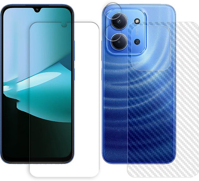 KOISTON Front and Back Tempered Glass for Xiaomi Redmi 15C 4G Tempered Glass Screen Protector | Anti-Scratch | Edge to Edge Full Coverage | 9H Hardness ( 1 FRONT SCREEN GUARD + 1 BACK CARBON FIBER SKIN + 1 CAMERA LENS PROTECTOR )(Pack of 1)