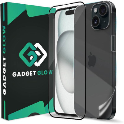 Gadget Glow Front and Back Tempered Glass for iPhone 15, Apple iPhone 15, Apple 15, ( 1 OG Black Border Glass with 1 Back Membrane )(Pack of 2)
