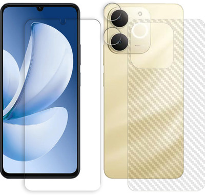 ARBAN Front and Back Tempered Glass for Realme Narzo 80 Lite 4G Tempered Glass Screen Protector | Anti-Scratch | Edge to Edge Full Coverage | 9H Hardness ( 1 FRONT SCREEN GUARD + 1 BACK CARBON FIBER SKIN + 1 CAMERA LENS PROTECTOR )(Pack of 1)