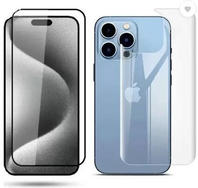 BadiyaBuy Front and Back Tempered Glass for Apple iPhone 15 Pro Max - Edge to Edge 11D | HD Clear | Scratch Resistant(Pack of 2)