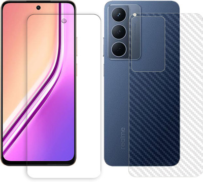 SOMTONE Front and Back Tempered Glass for Realme P3x 5G Tempered Glass Screen Protector | Anti-Scratch | Edge to Edge Full Coverage | 9H Hardness (1 FRONT TEMPERED GLASS PROTECTOR + 1 BACK CARBON FIBER SKIN)(Pack of 1)
