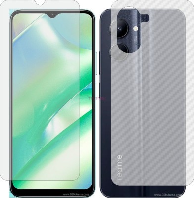 TELTREK Front and Back Tempered Glass for REALME C33 (Front Matte Finish & Back 3d Carbon Fiber)(Pack of 2)