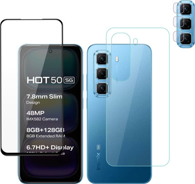 Vatsin Front and Back Tempered Glass for Infinix Hot 50 5G, Infinix Hot 50 5G [With Rear Camera Lens Guard](Pack of 3)