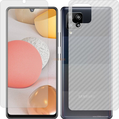 TELTREK Front and Back Tempered Glass for SAMSUNG A42S 5G (Front Matte Finish & Back 3d Carbon Fiber)(Pack of 2)